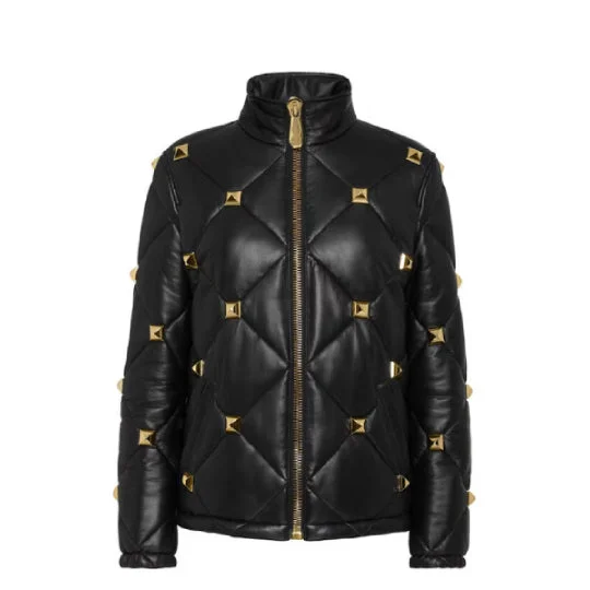 Women Luxury Black leather Bomber Jacket