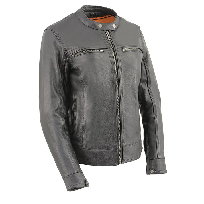 Women’s ‘Cool-Tec’ Black Leather Triple Stitch Scooter Jacket