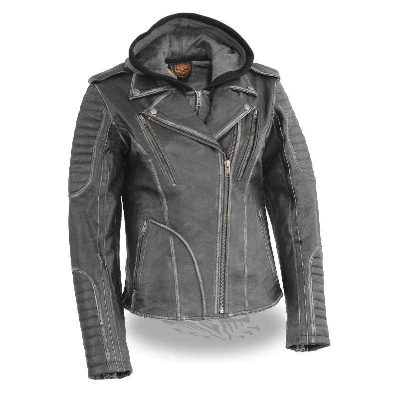 Women’s Rub-off M/C Jacket w/ Full Hoodie Jacket Liner