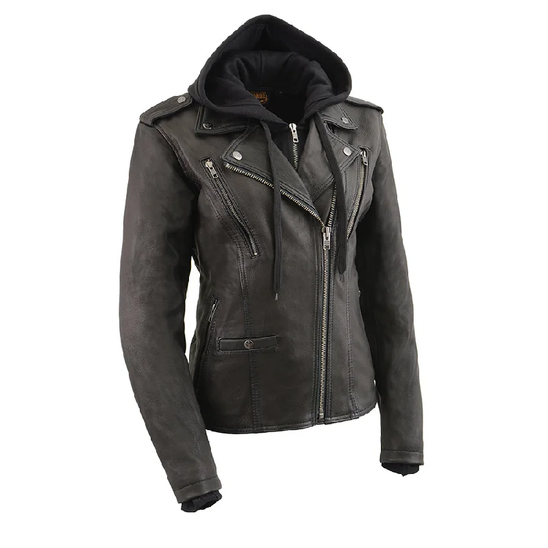 Women’s Vented MC Lapel Jacket w/ Full Sleeve Interior Hoodie