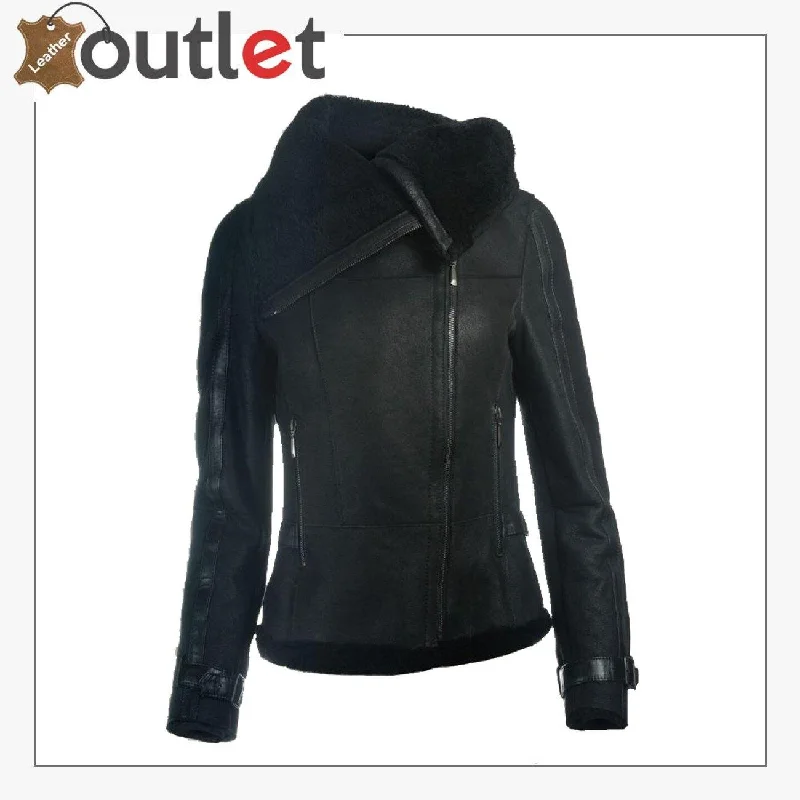 Women Sheepskin Oversized Collar Jacket