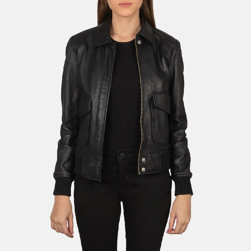 Women Westa A-2 Black Leather Bomber Jacket