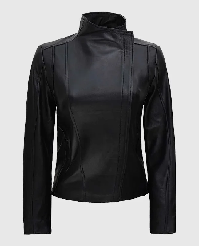 Women's Arezzo Black Flap Closure Leather Jacket