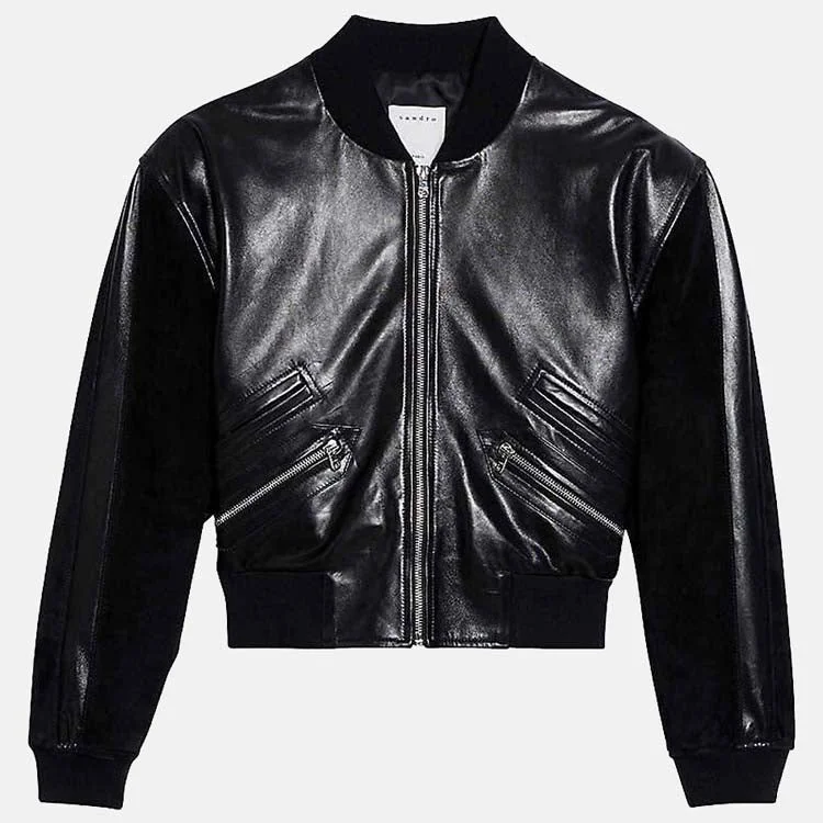 Women’s Black Leather Bomber Jacket