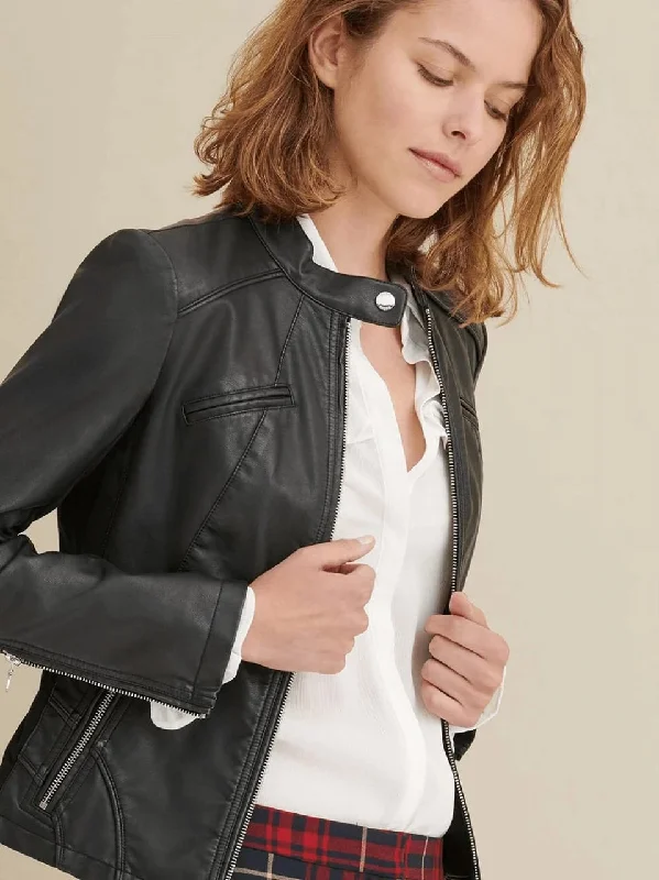 Women’s Black Leather Jacket Genuine Sheepskin