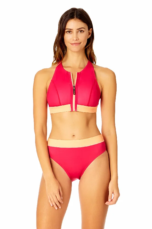 Women's Colorblock Zip Longline Bra Swim Top