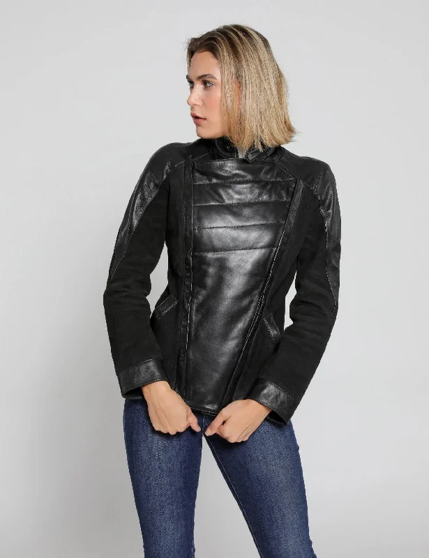 Womens Cosette Dual Panel Leather & Suede Jacket