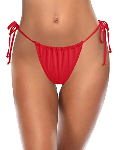 Women Low Waist Bikini Bottoms Full Coverage Swimwear-Red