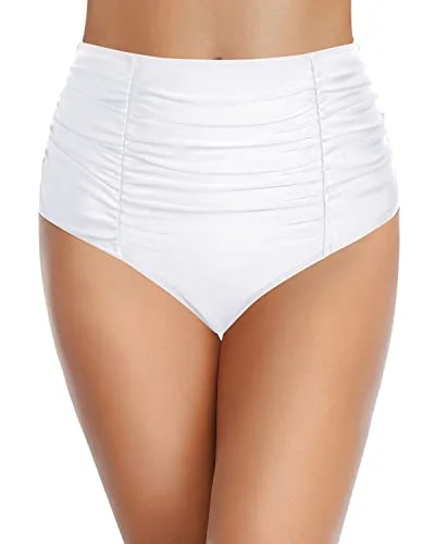 Full Coverage Vintage Shirred Swim Shorts For Women-White