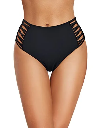 Retro High Waisted Bikini Bottoms Full Coverage Swimsuit Bottom-Black