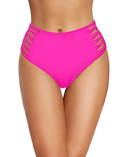 Retro High Rise Swim Bottom Full Coverage Bikini Bottoms-Neon Pink