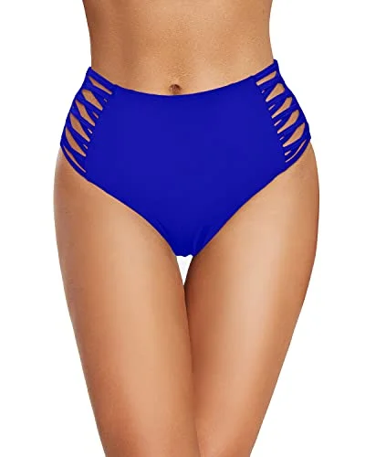 Retro High Waisted Bikini Bottom Strappy Side Full Coverage Swimsuit Bottom-Royal Blue