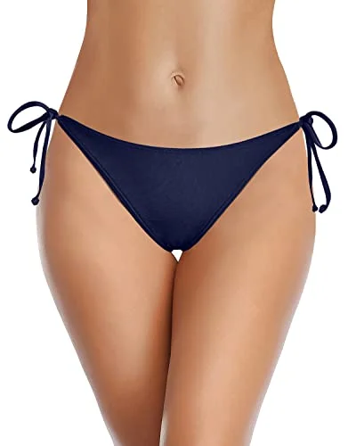 Full Coverage Swim Bottom Tie Side Bikini Bottom Low Rise Bathing Suit Bottom-Navy Blue