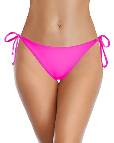 String Bikini Bottom Tie Side Bikini Bottom Low Rise Bathing Suit Bottom-Neon Pink