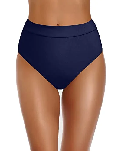 High Waisted Swim Bottom High Cut Bathing Suit Short-Navy Blue