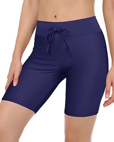 High Waisted Swim Shorts Tummy Control Boy Shorts For Women-Navy Blue