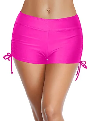 Mid Waisted Board Shorts For Women Swim Bathing Suit Shorts-Neon Pink