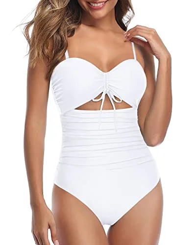 Removable Spaghetti Straps Swimsuits For Curvy Womens-White