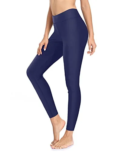 Full Length Sun Protection Swim Tights Upf 50+ Rash Guard Swimsuit Pants-Navy Blue