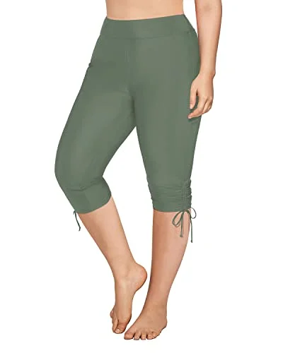 Sun Protective Swim Bottoms Plus Size Swim Capris-Olive Green