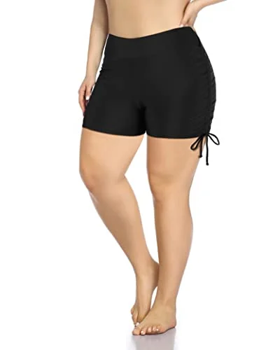 Board Swim Shorts Slim Look Plus Size High Waisted Swimsuit Shorts-Black