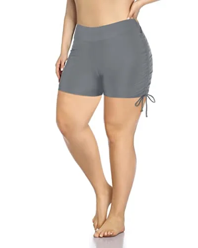 Sporty Boyleg Swim Bottoms Plus Size High Waisted Swimsuit Shorts-Grey