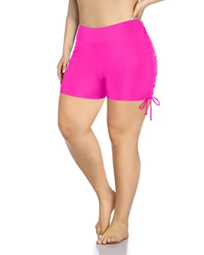 Modest Swimming Shorts For Women Plus Size High Waisted Swimsuit Shorts-Neon Pink