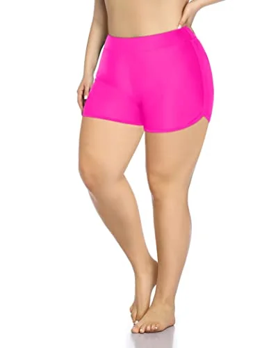 Plus Size Nylon & Spandex Swim Board Shorts-Neon Pink