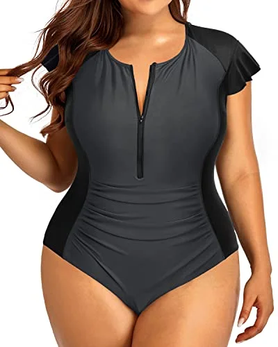 Women's Plus Size Tummy Control Bathing Suits Cap Sleeves One Piece Swimsuit