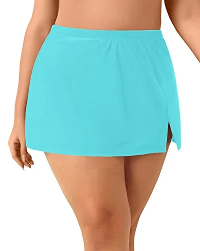 Plus Size Bathing Suit Bottom With High Waisted Swim Skirt-Blue Green