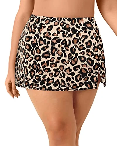 Plus Size Swim Skirt With Built In Briefs For Curvy Women-Leopard