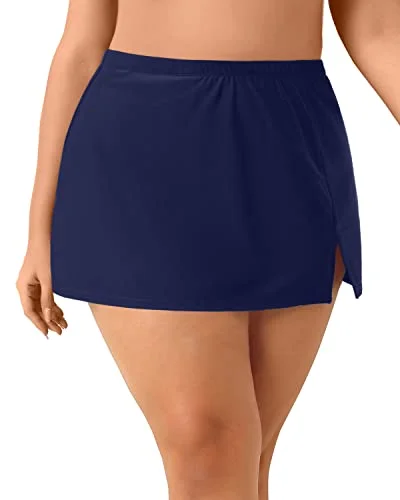 Tummy Control High Waisted Swim Skirt Bottoms For Women-Navy Blue