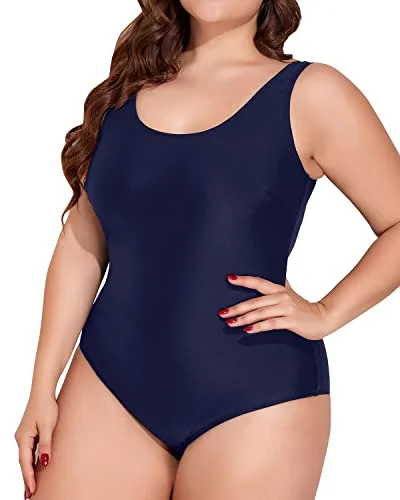 Competitive Plus Size One Piece Swimsuits With Tummy Control Bathing Suits-Navy Blue