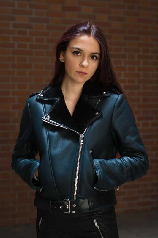 Women's Shearling Lined Biker Leather Jacket