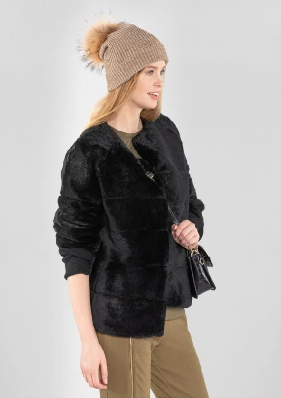 Womens Short Style Black Fur Coat