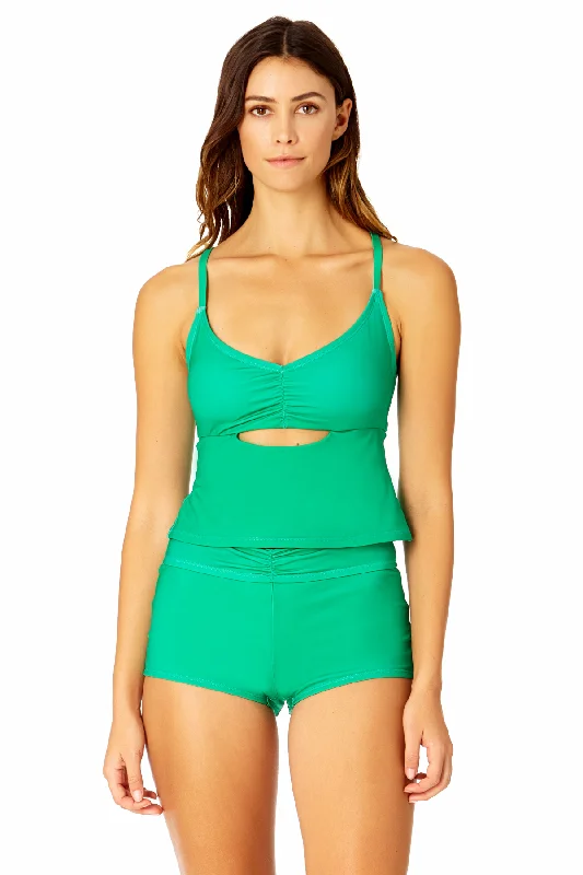 Women's Solid Cutout Twist Tankini Swim Top