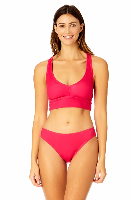 Women's Solid Halter Banded Bra Swim Top