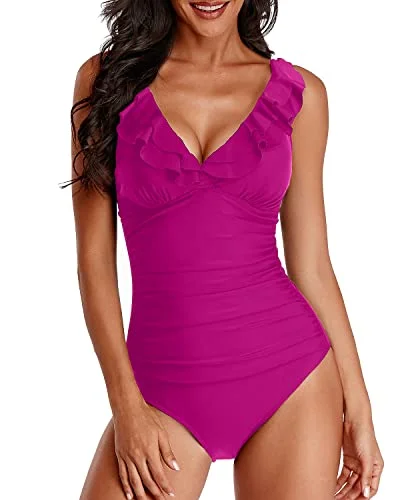 Women's Tummy Control One Piece Swimsuit V Neck Slimming Monokini Swimwear