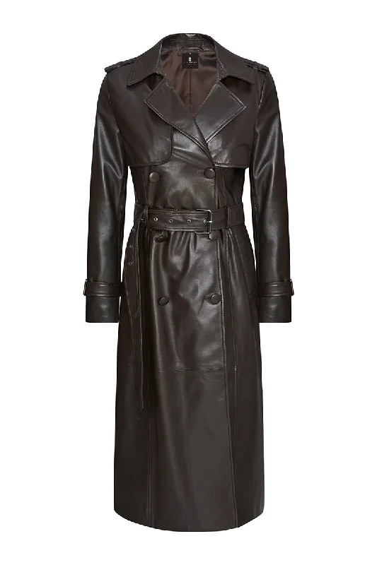 Victoria Women's Lambskin Leather Trench Coat - Dark Chocolate