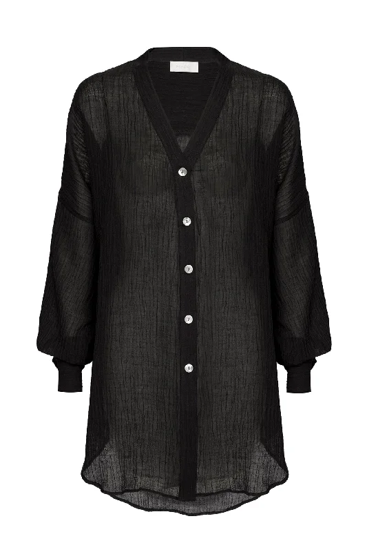 Barcelona Tunic - Black Crinkle Linen