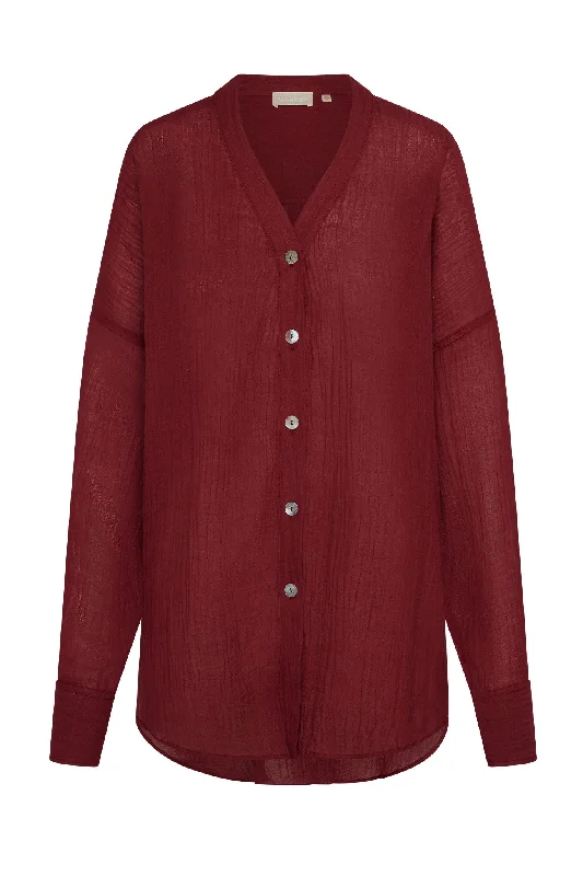 Barcelona Tunic - Burgundy Crinkle Linen