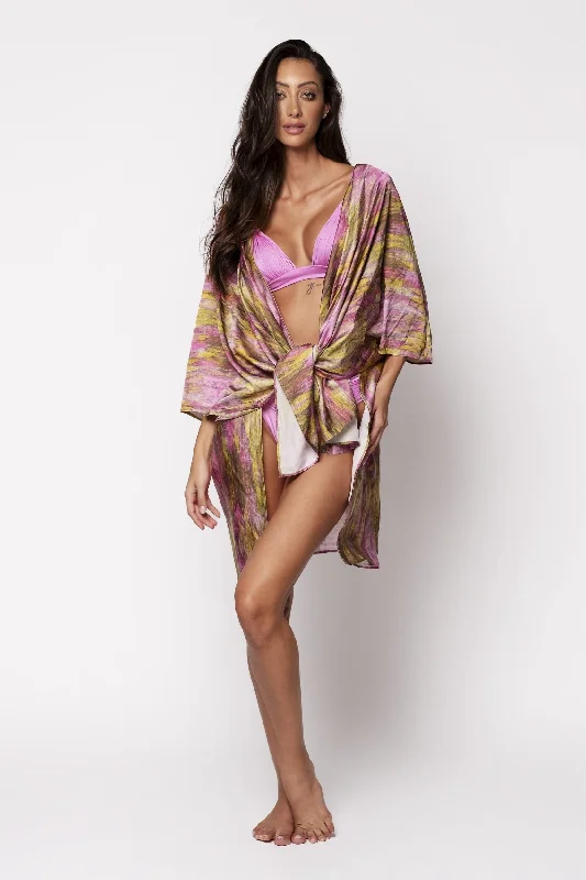 Cia Kimono in Tie-dye Pink and Lime Fusion