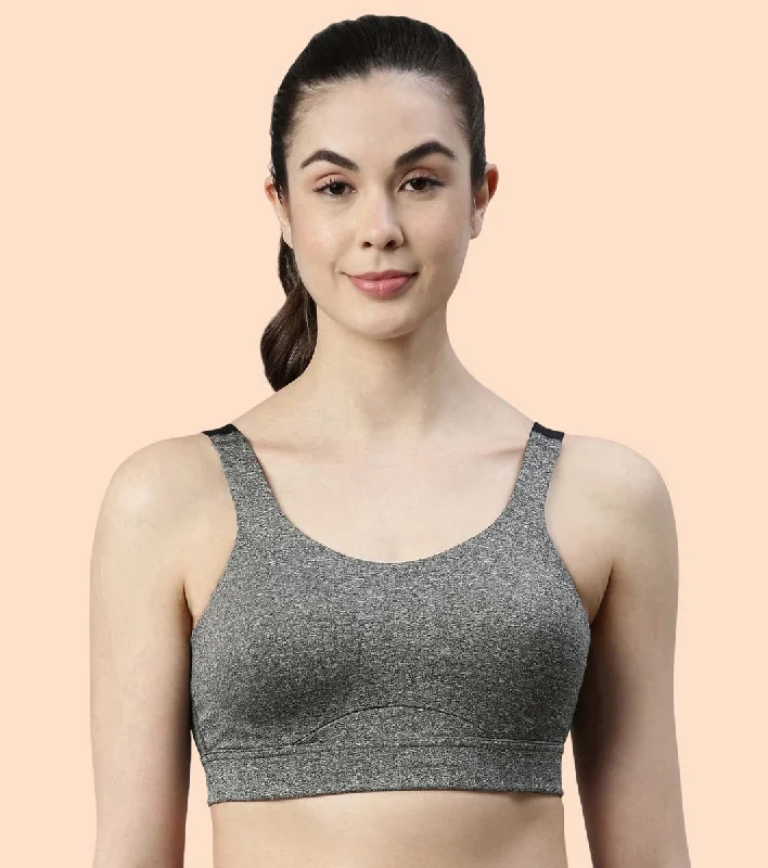 Enamor Agion SB18 Convertible Back High-Impact Sports Bra for Women- Full Coverage, Padded and Wirefree - Grey Melange