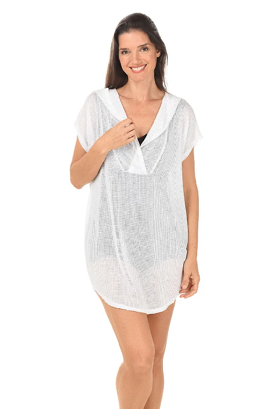 Gofret Mesh Short Sleeve Hoodie Cover-Up