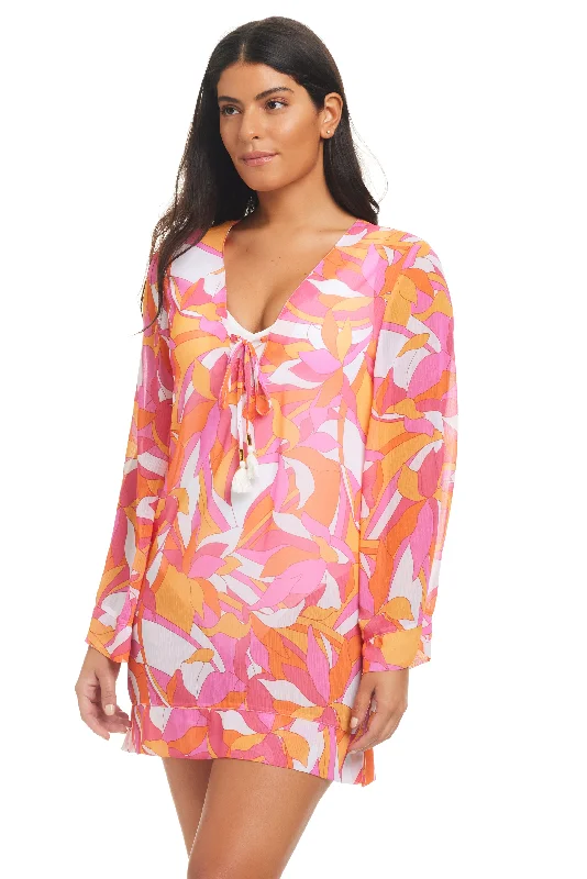 Italic Floral V-Neck Caftan Cover-Up