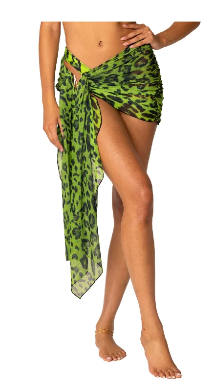 KAIA LOGO WRAP SKIRT - GREEN CHEETAH