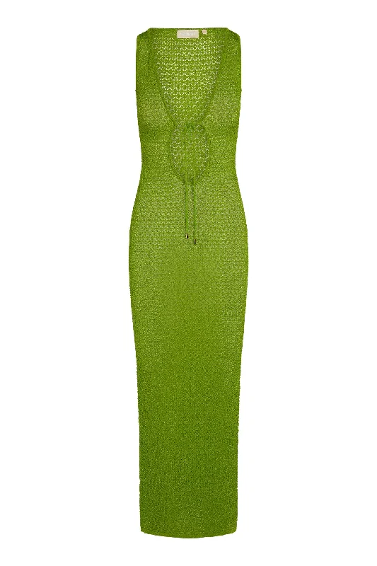 Monte Carlo Tie Dress - Cypress Lurex Lace Crochet