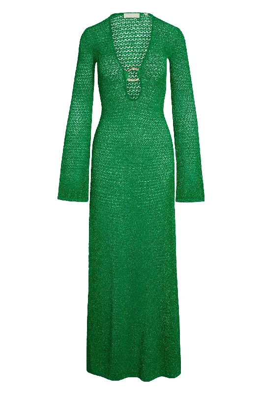 Montego Dress - Palm Green Lurex Lace Crochet