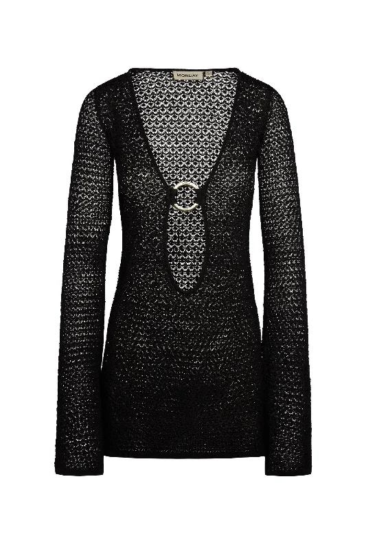 Montego Mini Dress - Black Lace Crochet