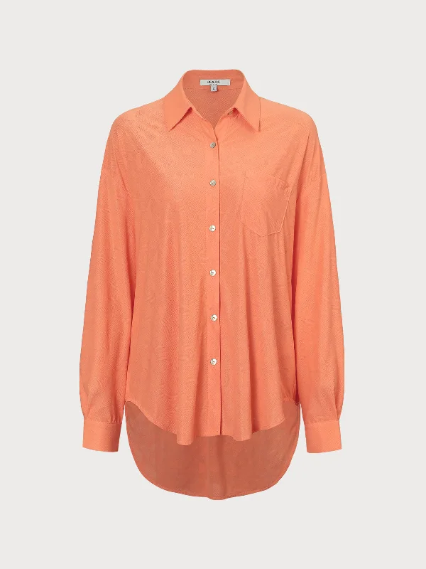 Orange Shirt Collar Pocket Cover Up